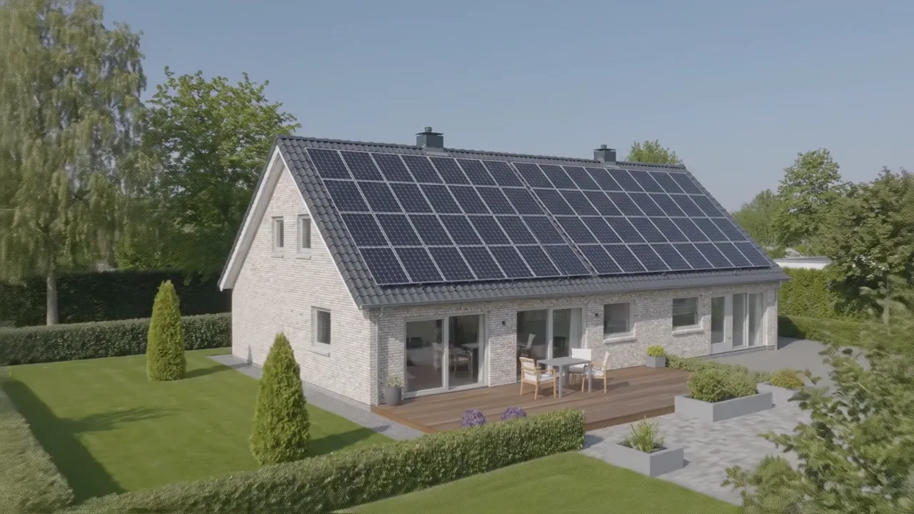 Painéis solares cercados por campos verdes